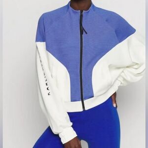 Adidas Karlie Kloss Cover Up Shirt Full Zip White Blue Batwing Bomber Jacket L